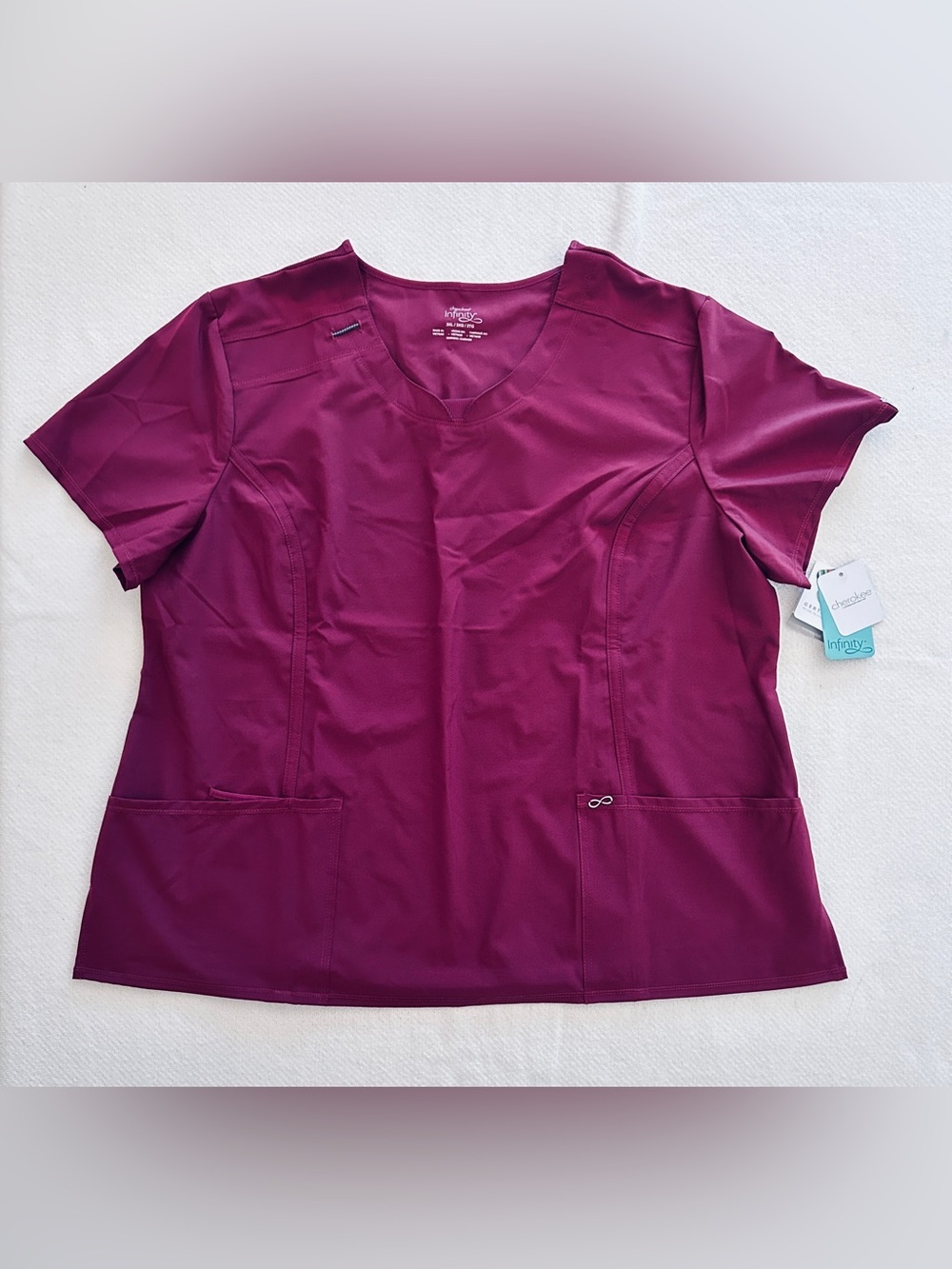 Cherokee Antimicrobial Short Sleeve Scrub Top - NWT - 3XL - Wine